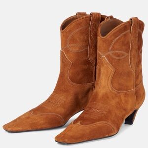 KHAITE New in Box, HTF Dallas Suede Cowboy Boots in Caramel, Sz 38